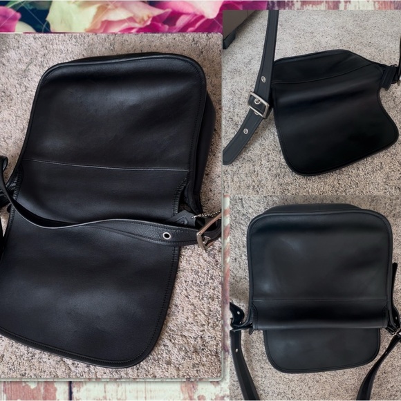 VINTAGE COACH BLACK LEATHER & NICKEL PATRICIA’S LEGACY CROSSBODY SADDLE BAG 9951 - Picture 14 of 15